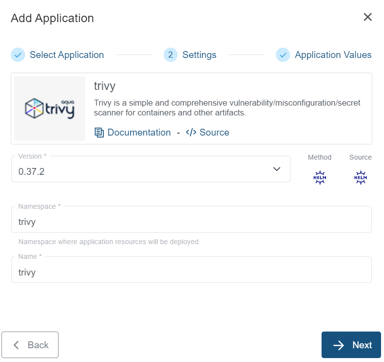 Settings for Trivy Application